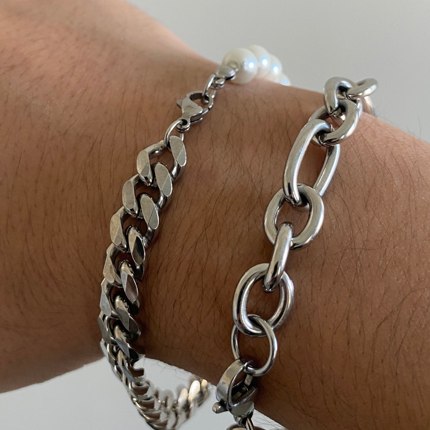 Half Cuban & Pearl Bracelet