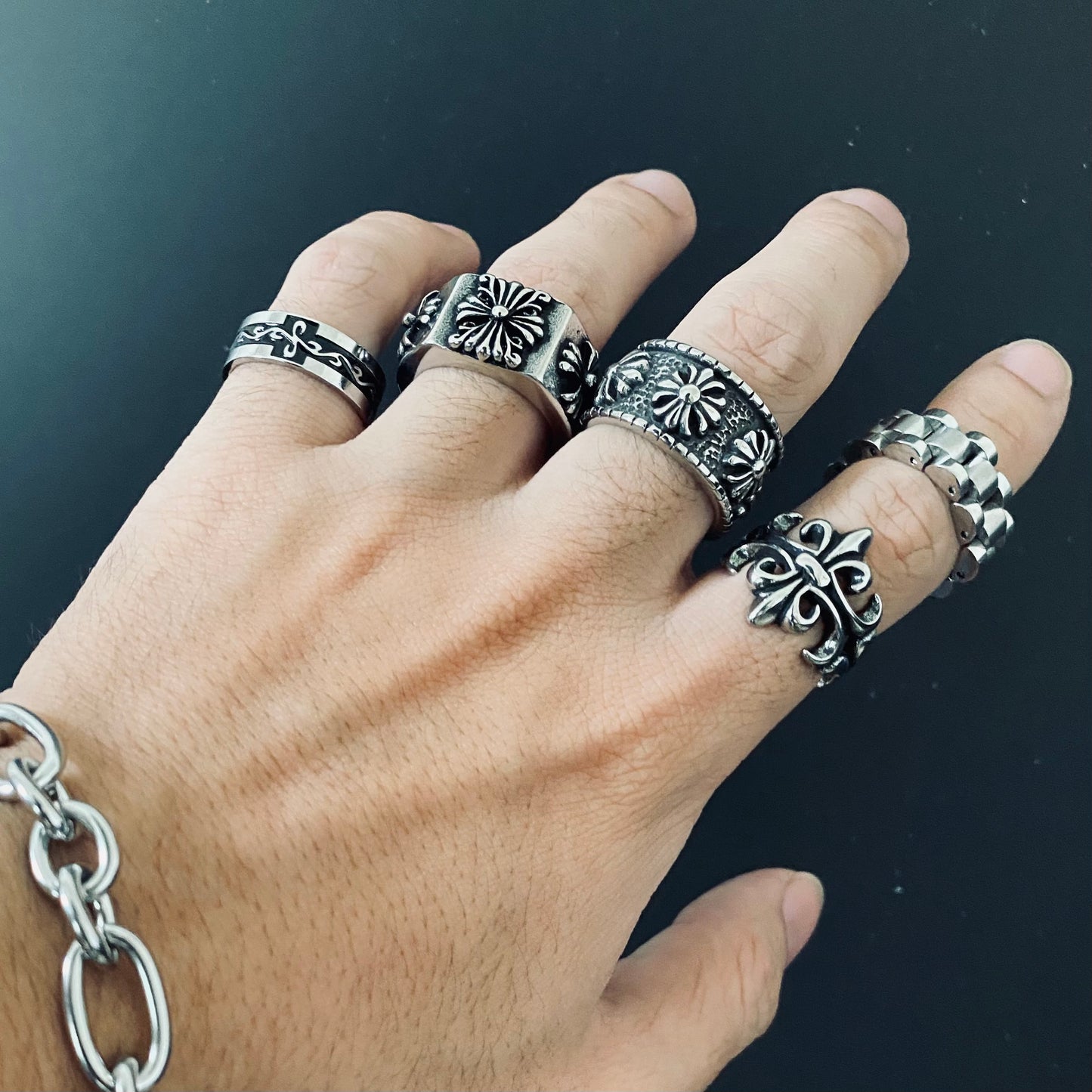 Embossed Cross Fleur Ring