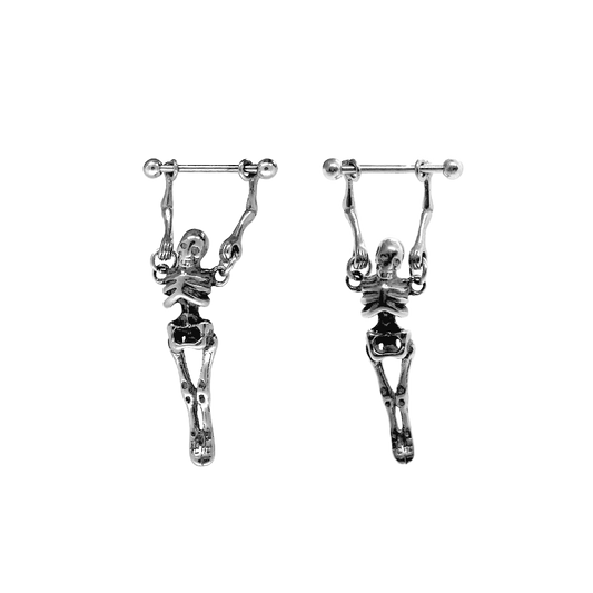Hanging Skeleton Barbell Earrings