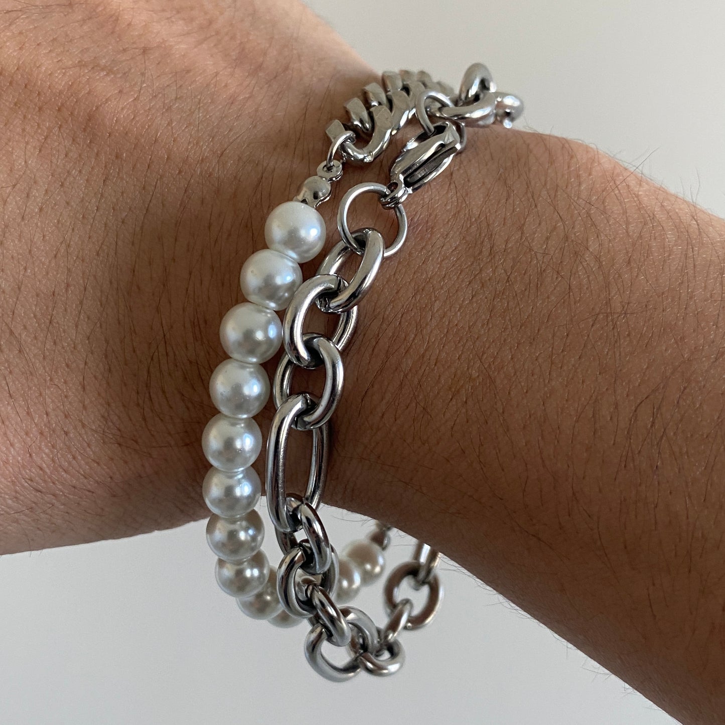Half Cuban & Pearl Bracelet