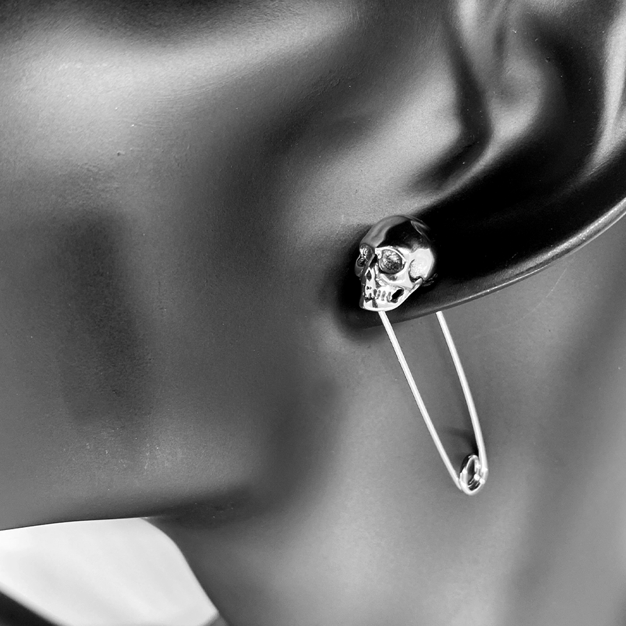 Skull Safety Pin Earrings