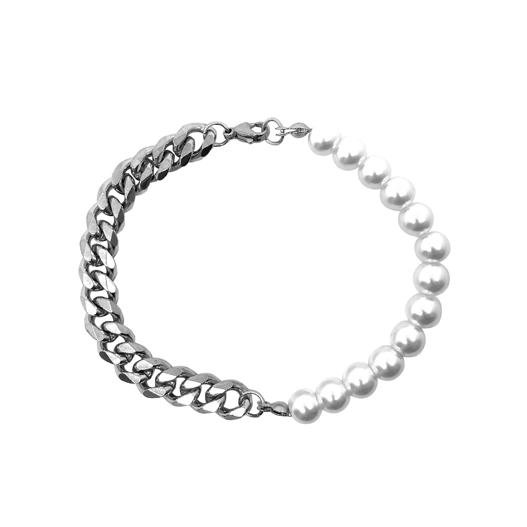 Half Cuban & Pearl Bracelet