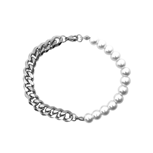 Half Cuban & Pearl Bracelet